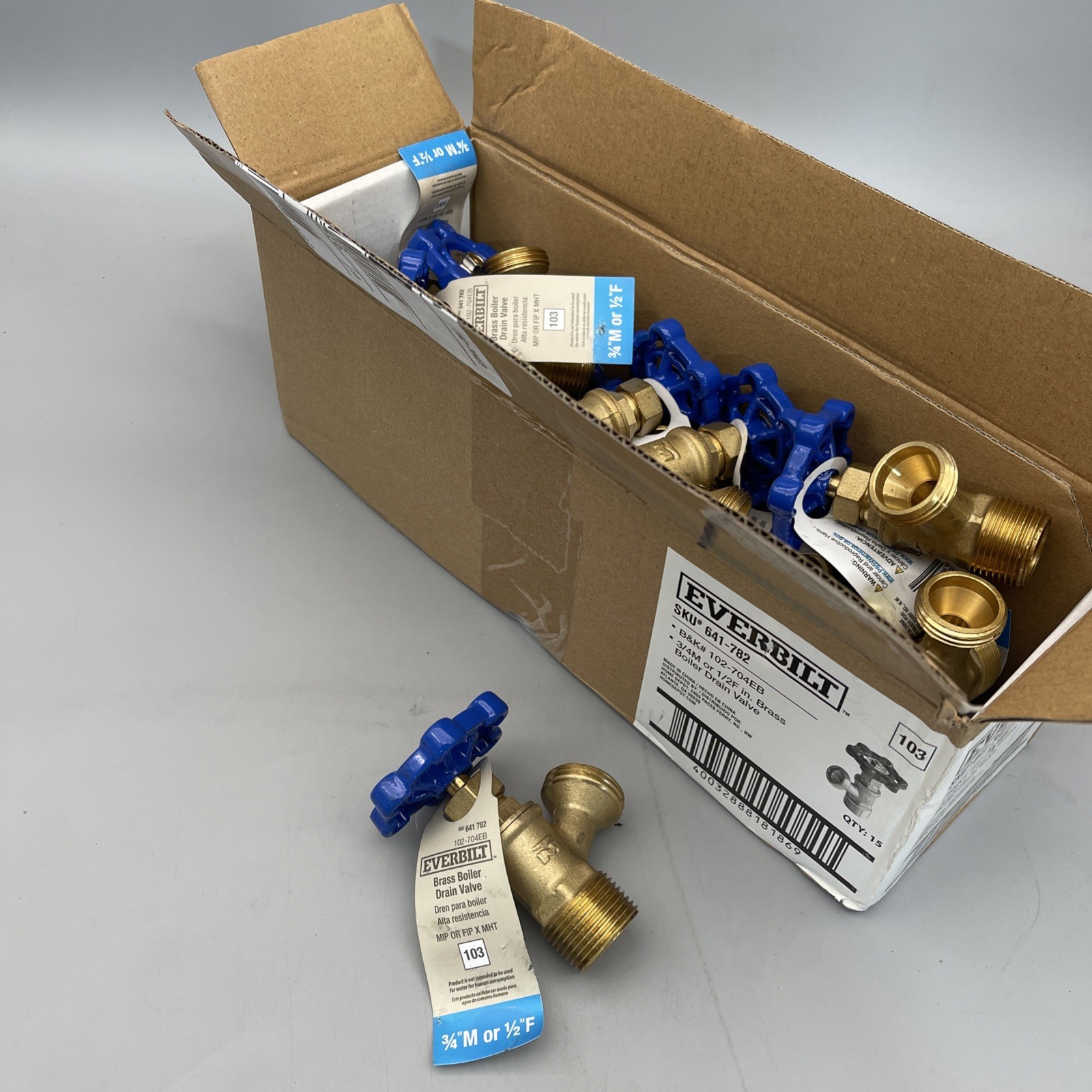 15 Pack Everbilt 1/2″ Brass Boiler Drain Shut Off Valve 102-704EB #103 New
