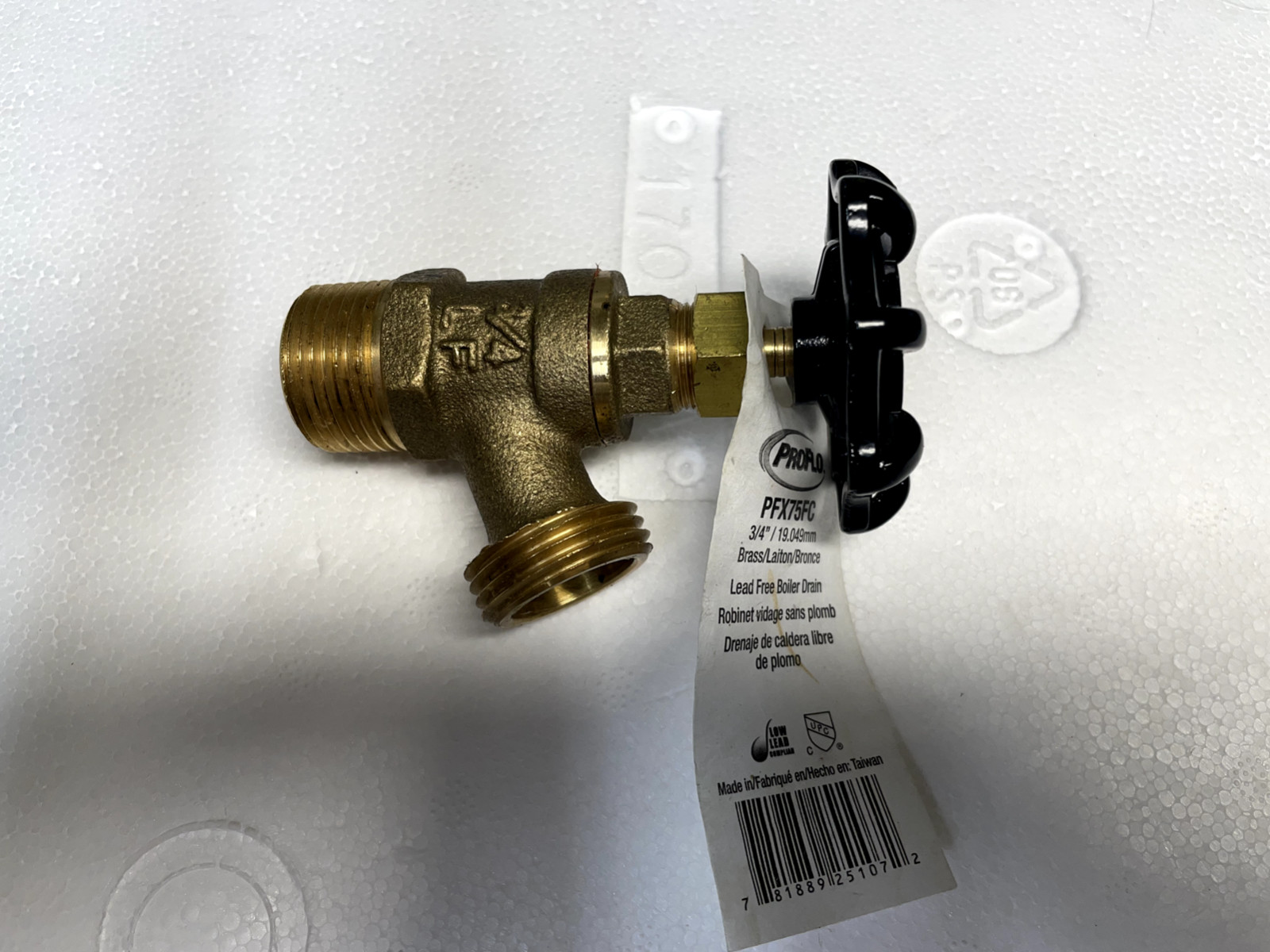 PROFLOW 3/4 Brass Boiler Drain 3/4” Male Threaded 125 Psi. PFX75FC
