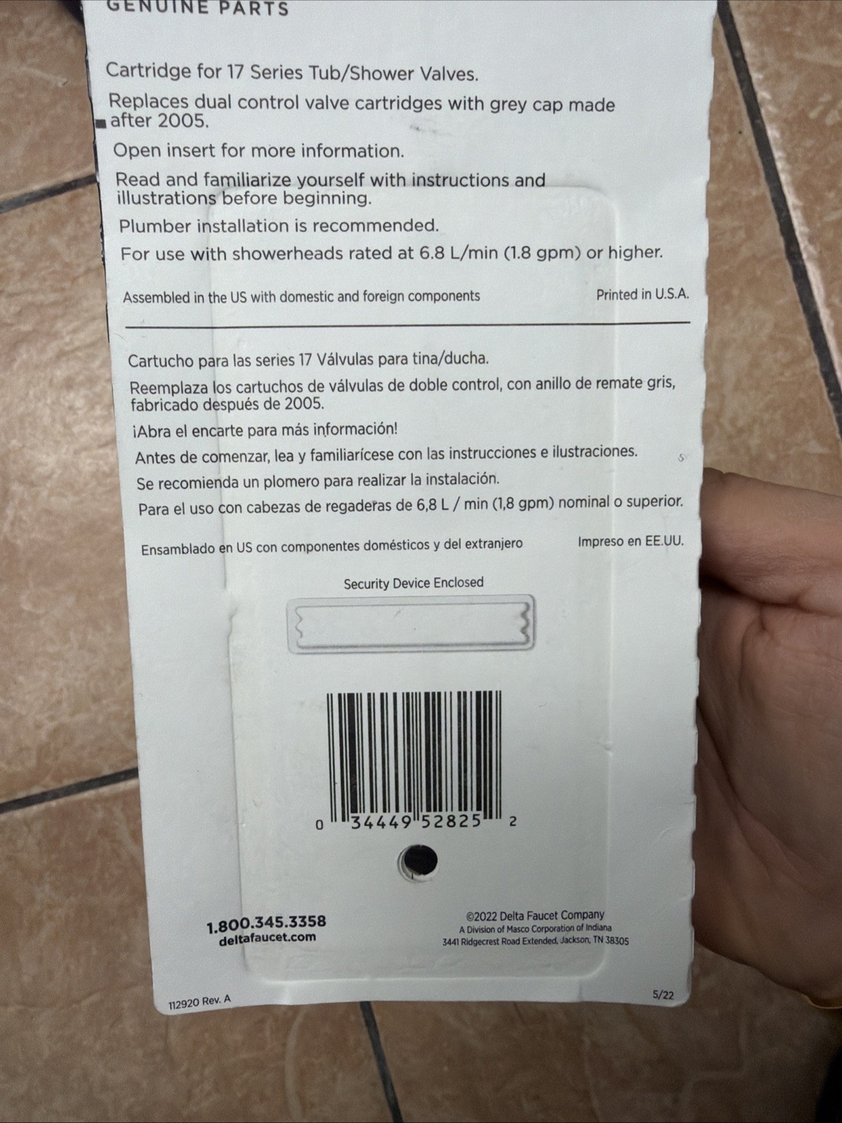 Genuine Delta RP46463 cartridge for 17 series tub/shower valves sealed NEW