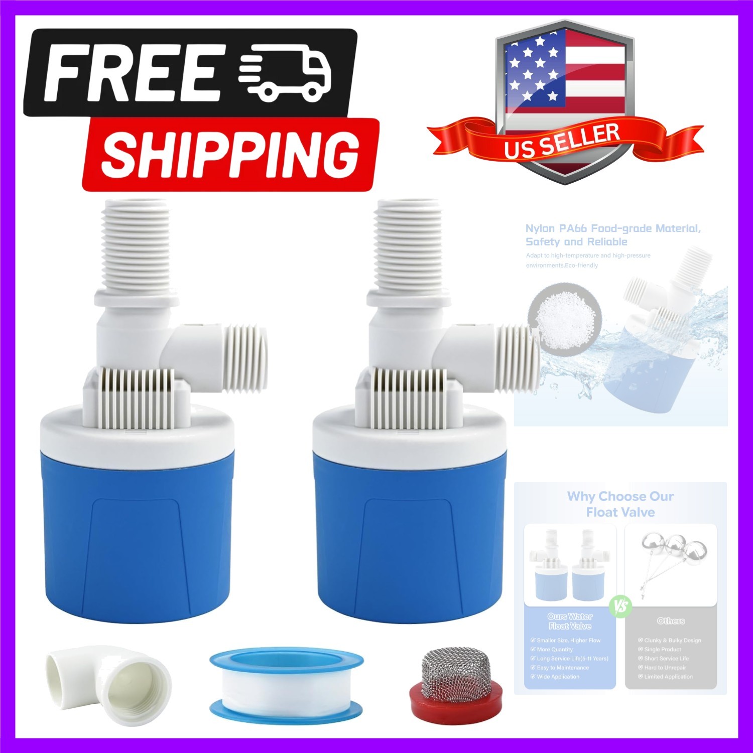 2Pcs 3/4 Inch Aquapulse Top Inlet Water Float Valve, Automatic Water Level Co…