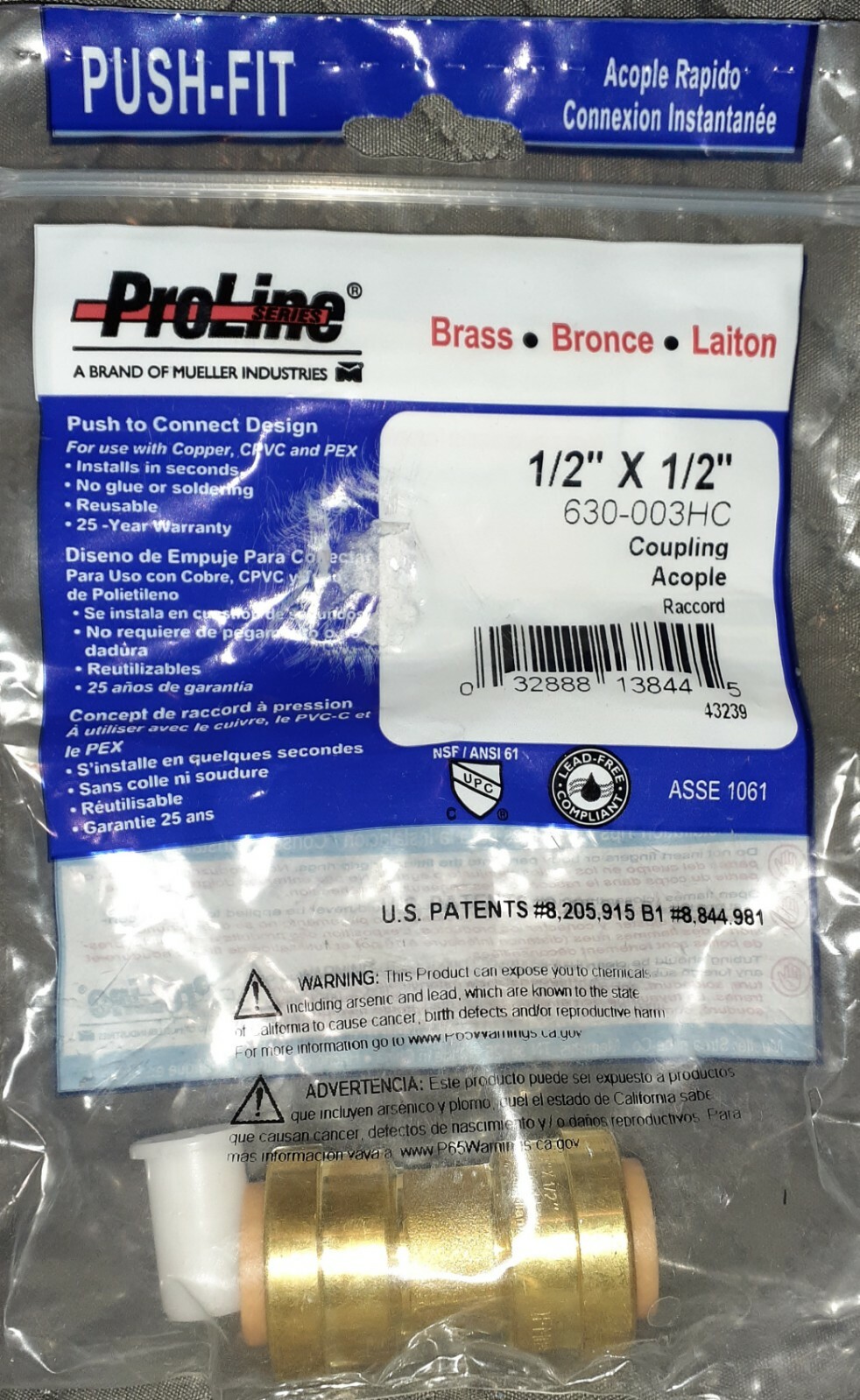 ProLine Brass Push Fit X Push Fit Coupling