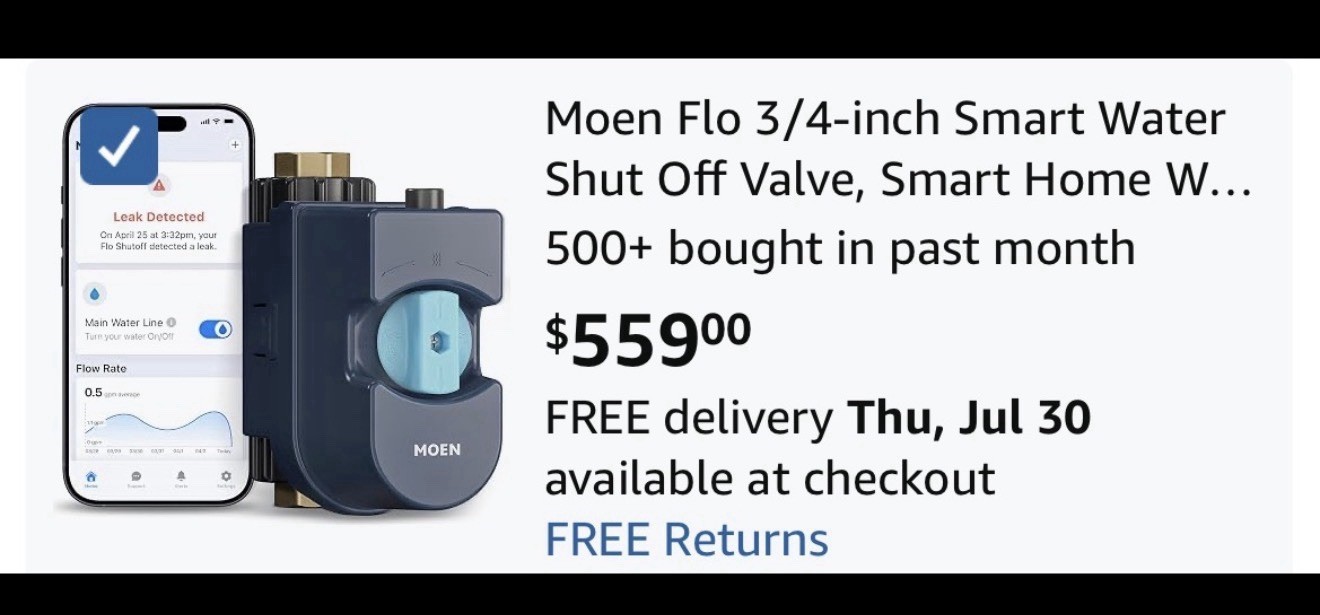 Moen Flo 3/4-Inch Smart Water Shut off Valve, Smart Home Water Monitor Leak Dete