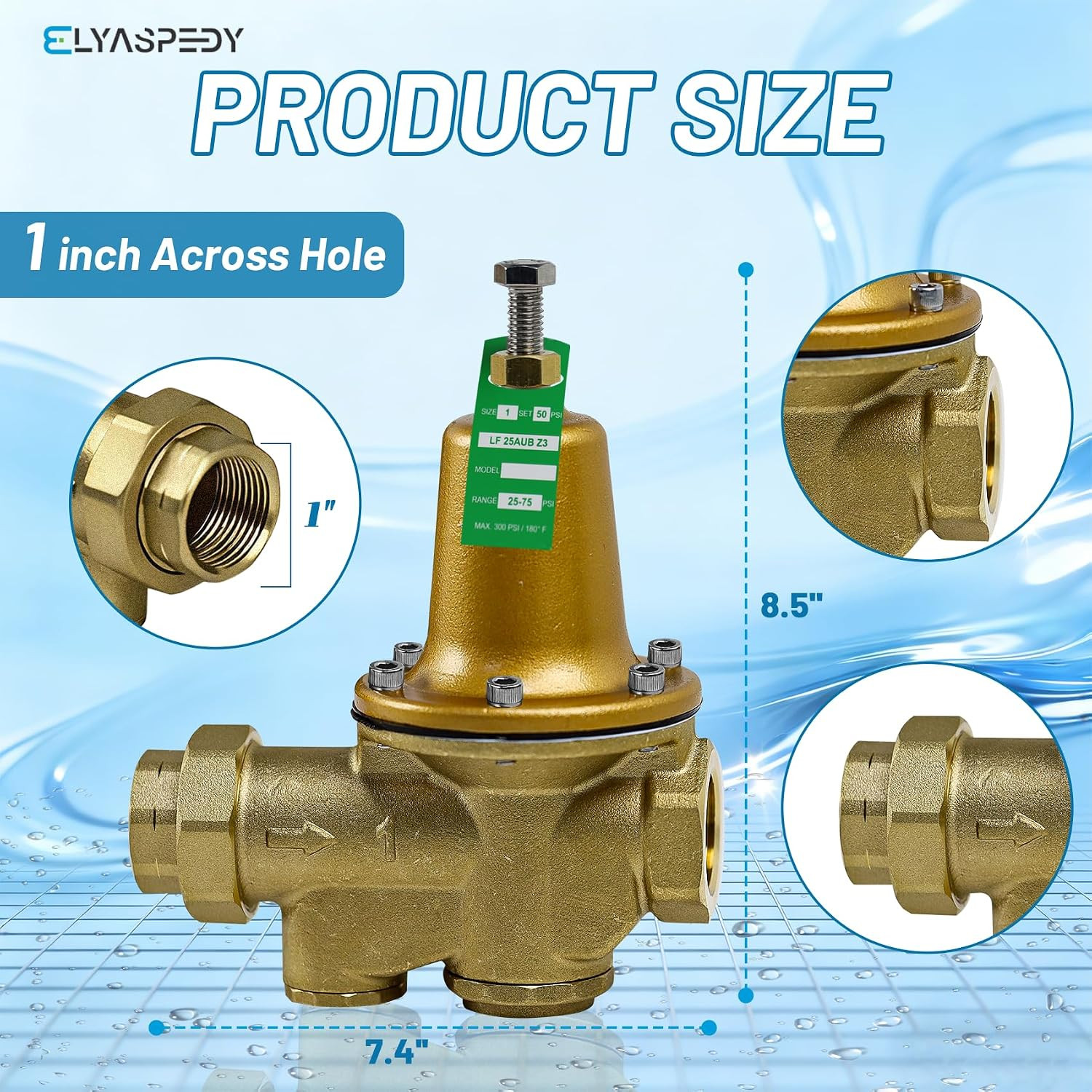 LF25AUB-Z3 1″ Water Pressure Reducing Valve, NPT Female Union X NPT Female Outle