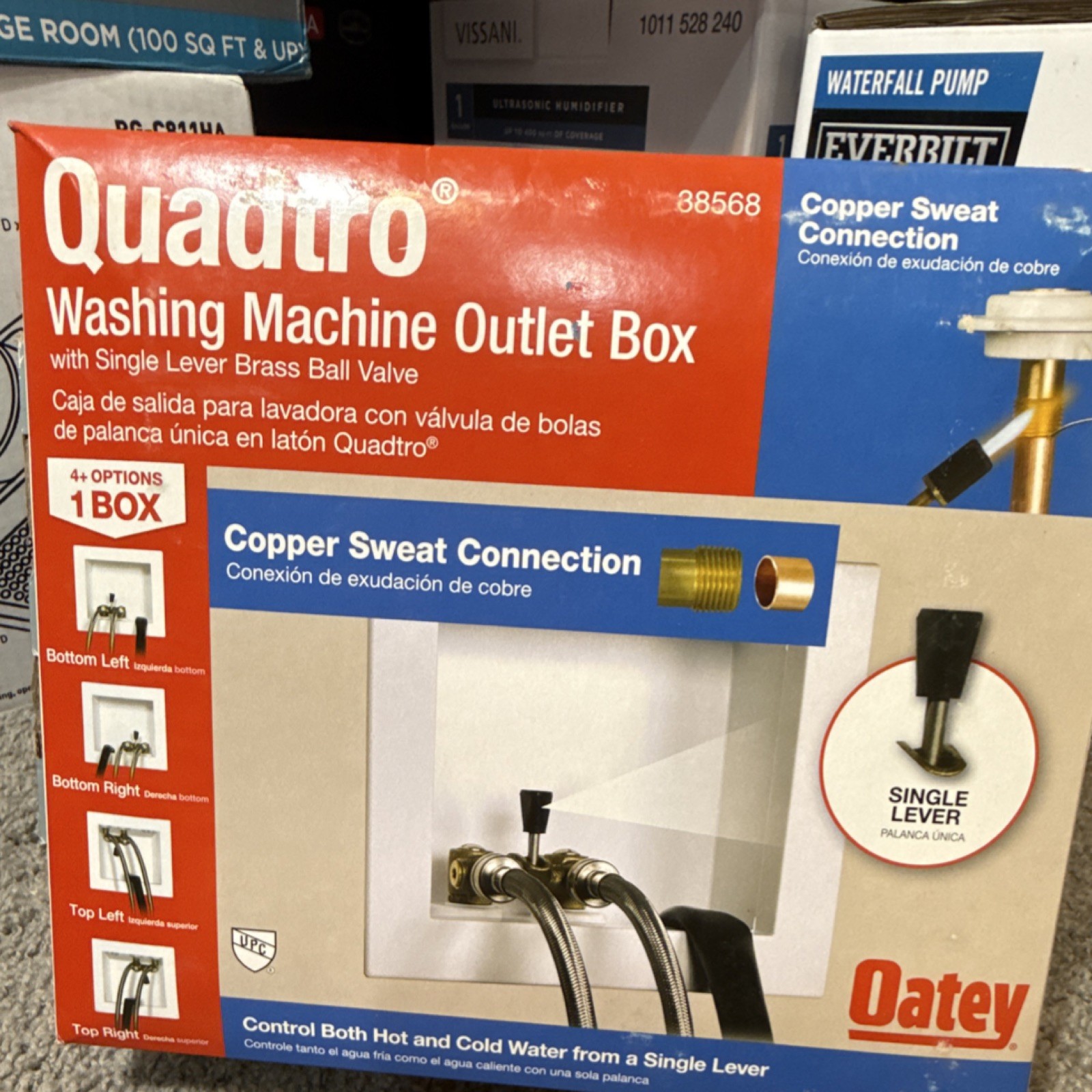 Oatey Quadtro Washing Machine Outlet Box Brass Ball Valve Copper 88568