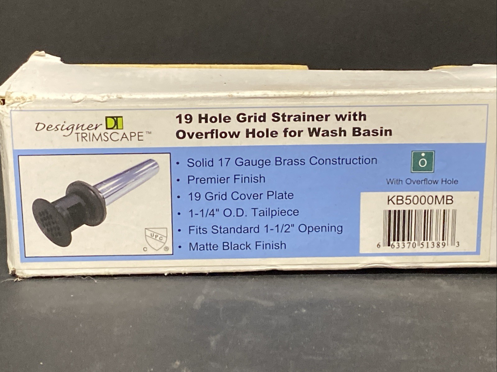 Kingston Brass KB5000MB 19-Hole Grid Drain with Overflow 17 Gauge Matte Black Z3