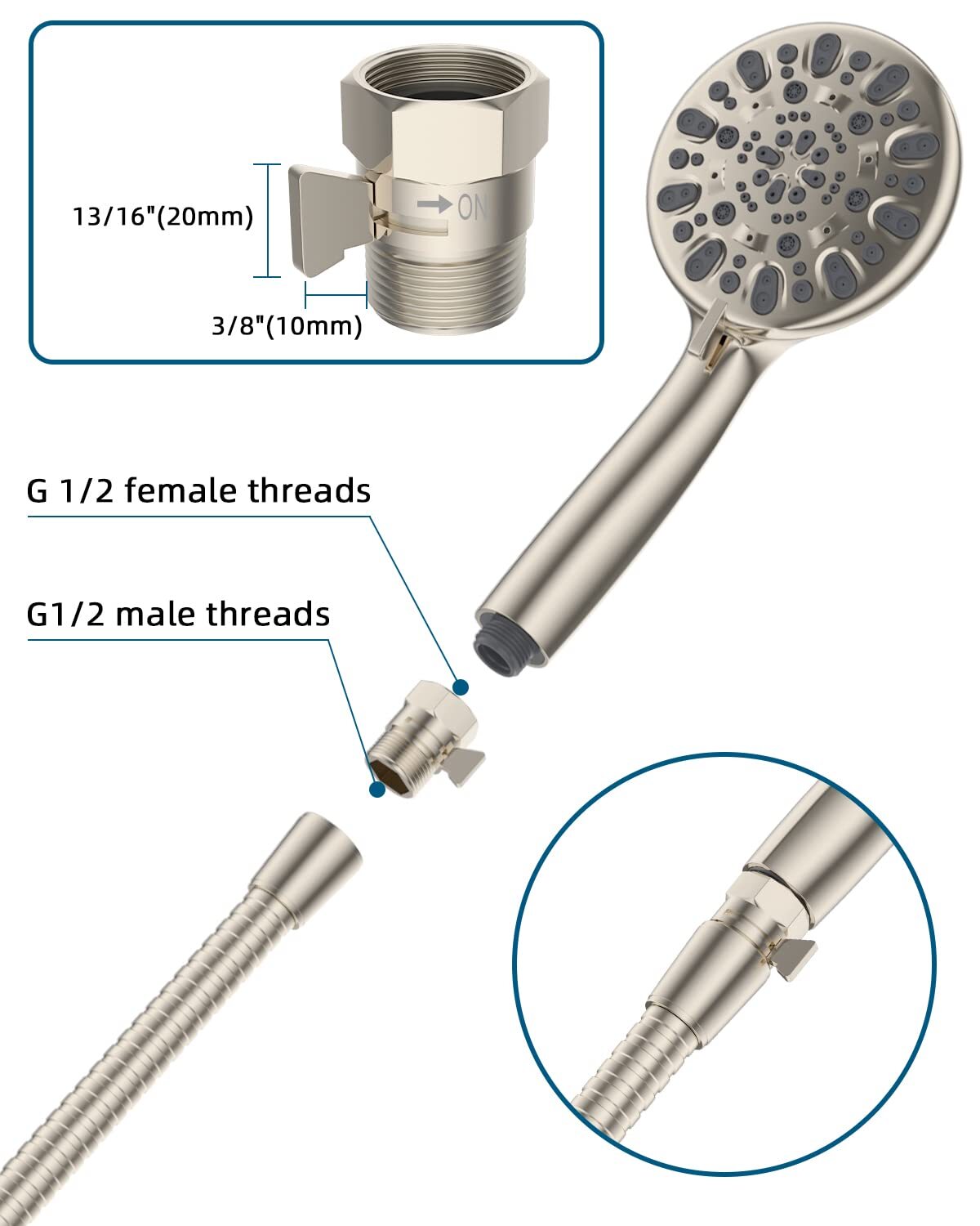 Shower Head Valve Water Flow Control Valve Regulator Shut OFF Valve Hand Shower