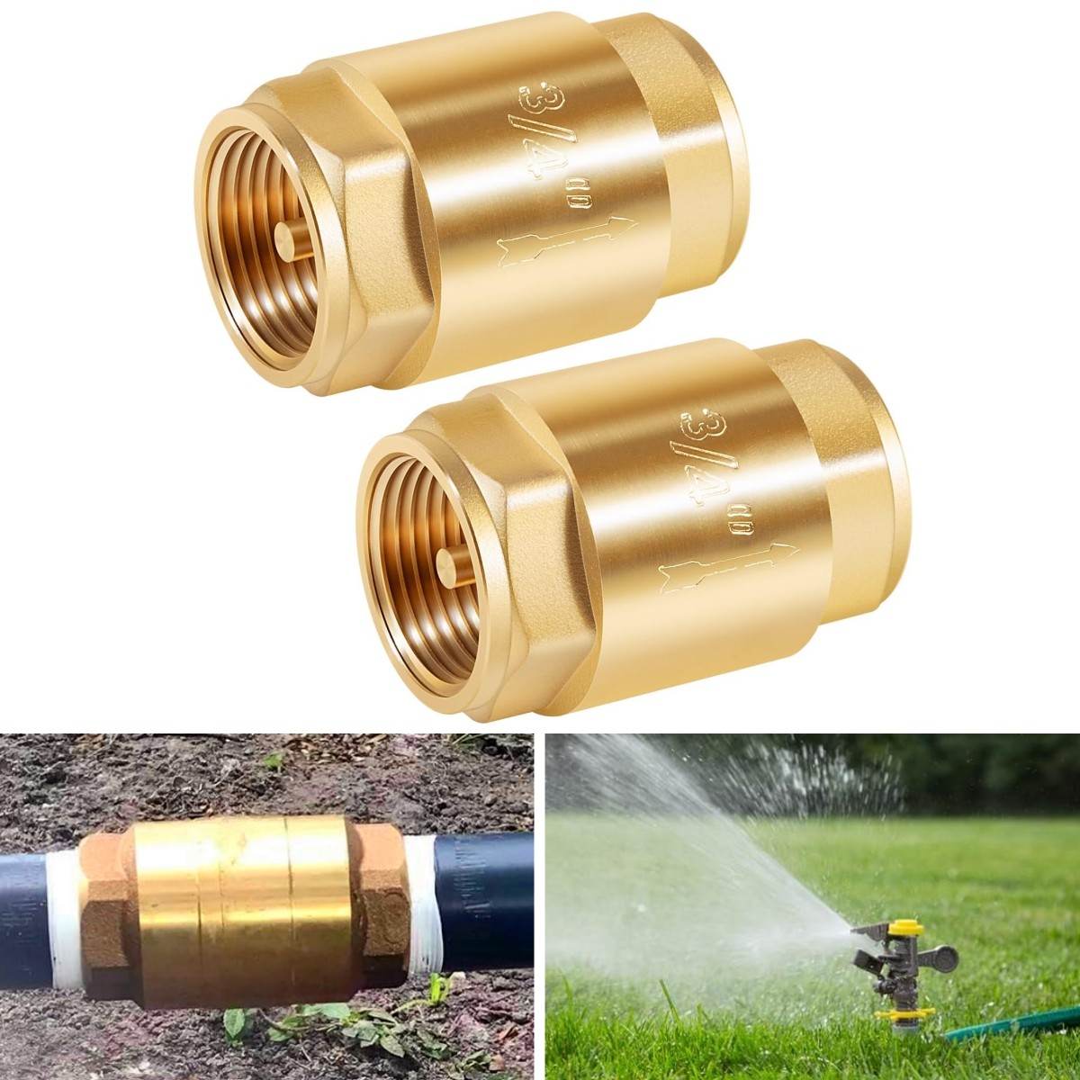 For Water Supply System 2-Pack One Way Brass In-Line Check Valve, 3/4 Inch IPS