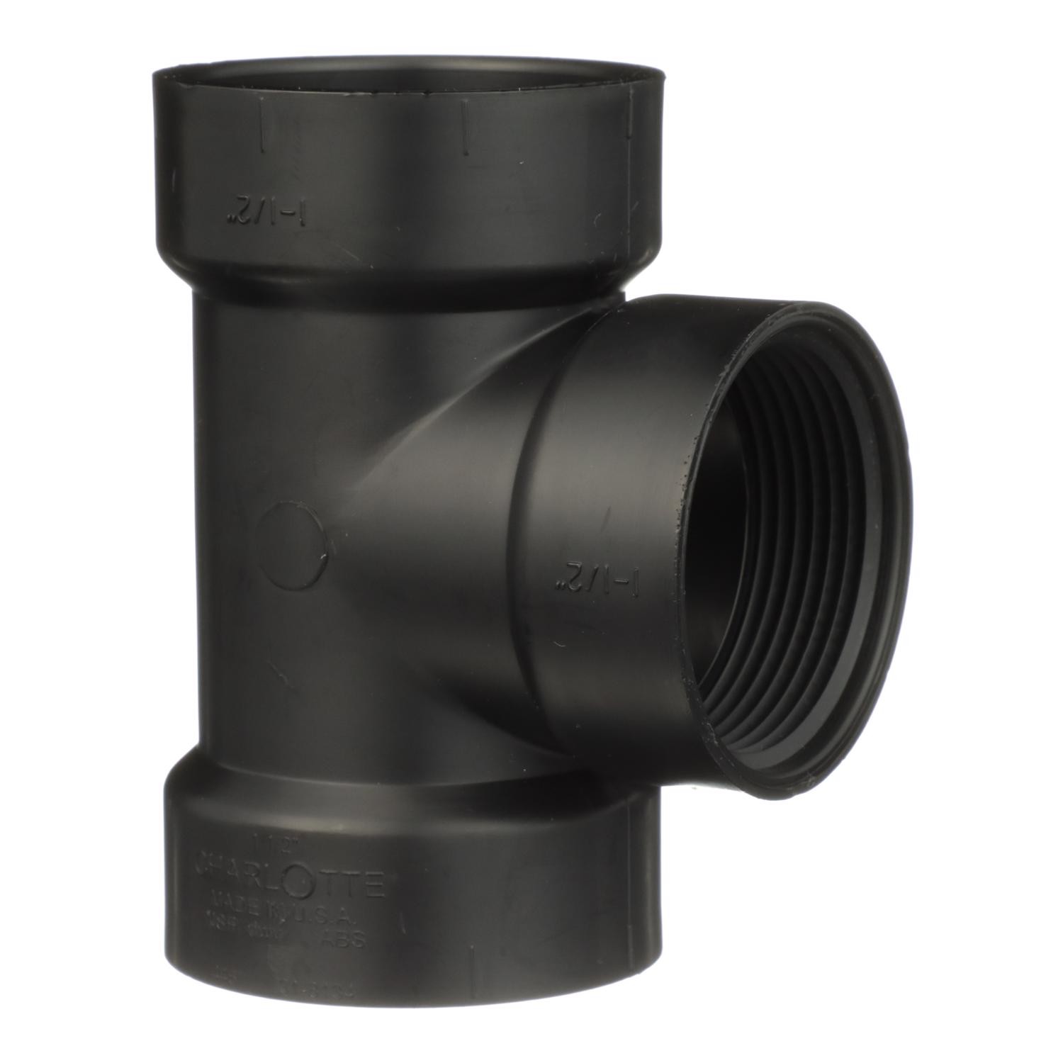 Charlotte Pipe ABS004450600 Black ABS Flush Cleanout Tee 1-1/2 x 1-1/2 Hub in.