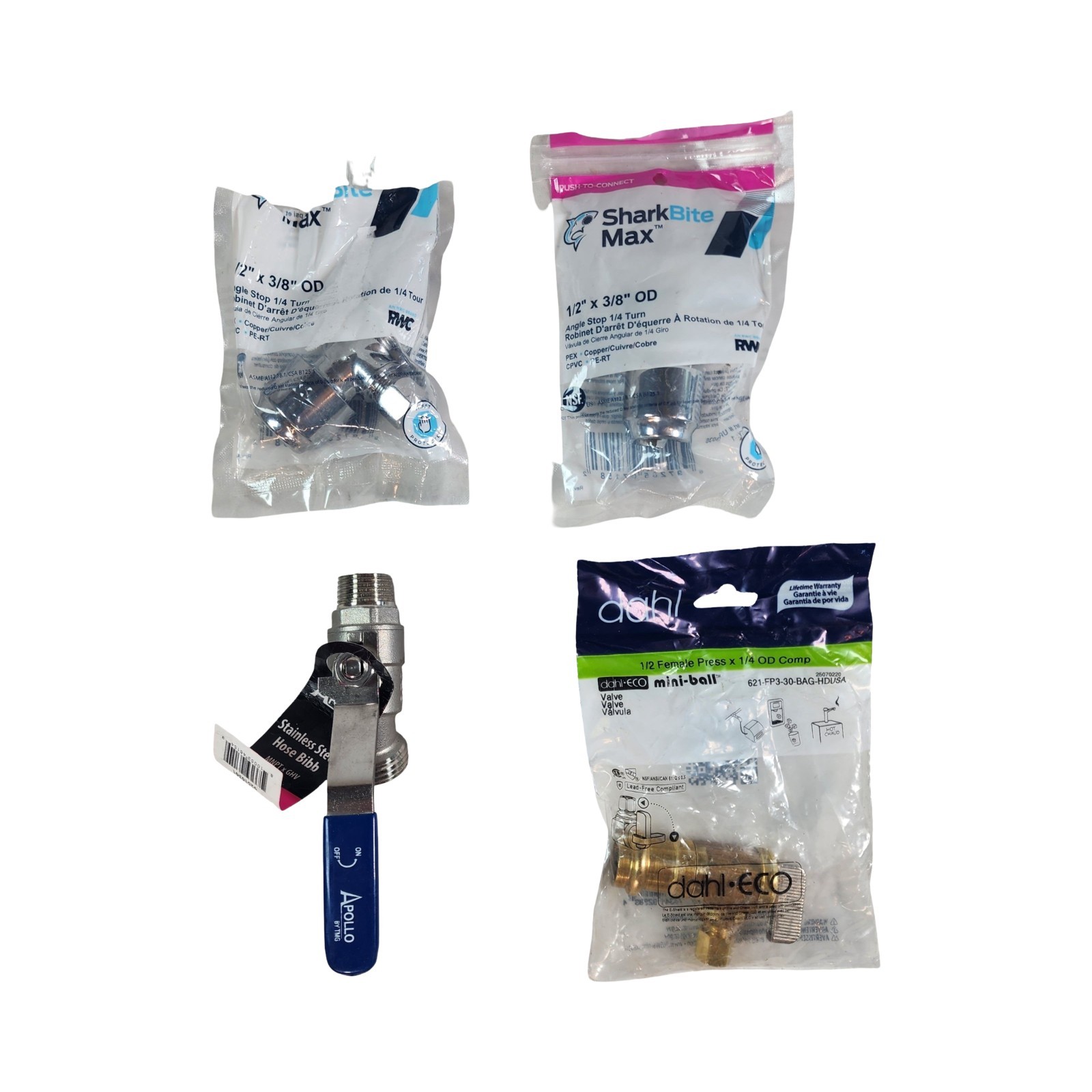 Plumbing Valve Lot 4 SharkBite Max Angle Stop Apollo Hose Bibb dahl Mini Ball