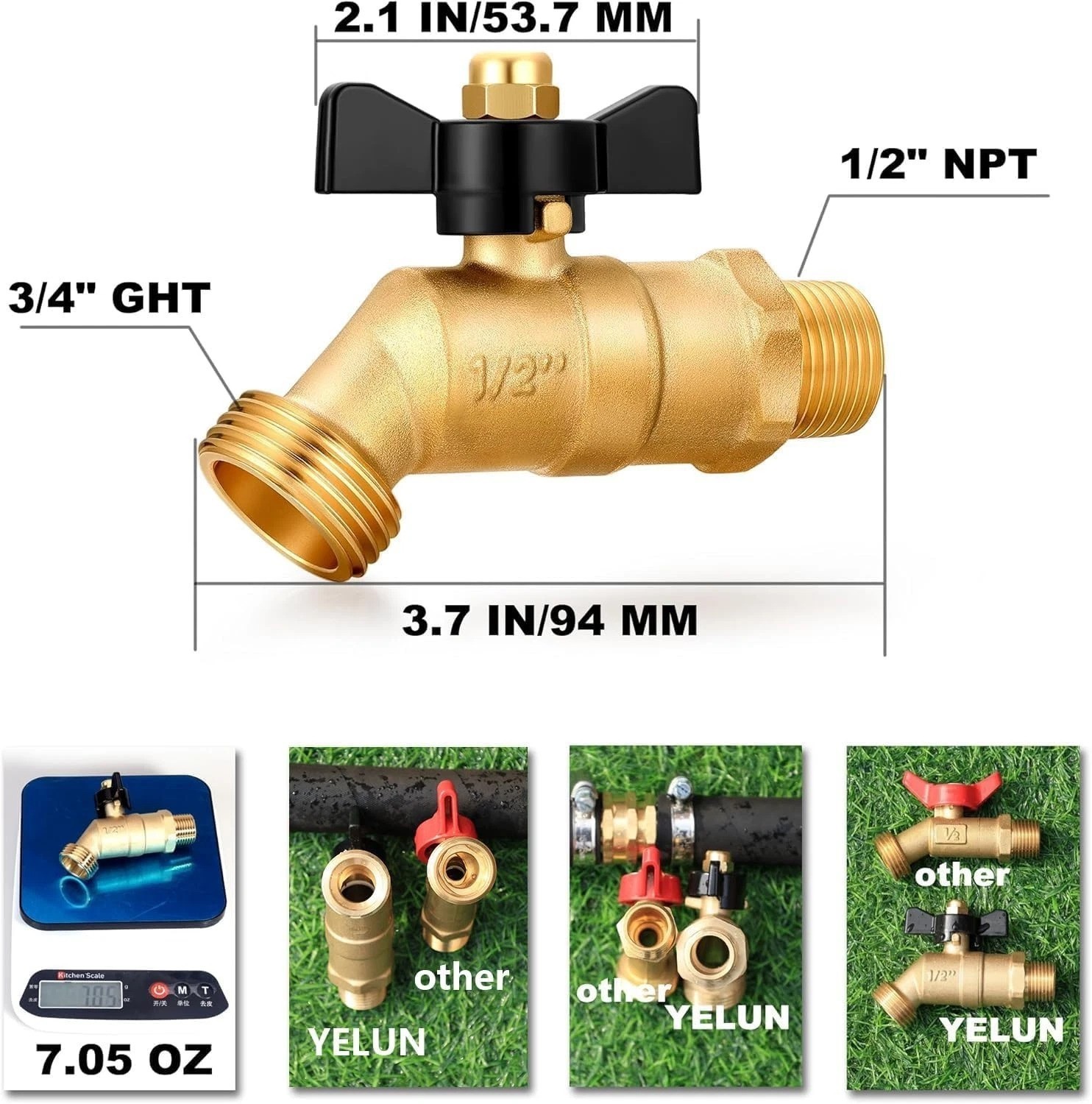 Brass Ball Valve Full Flow Male Hose Bibb 1/2″ Male NPT inlet Connection with…