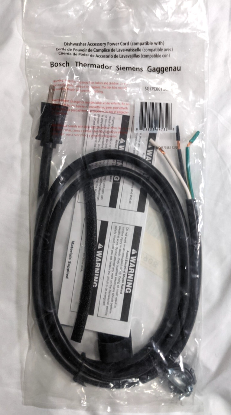Bosch SGZPC001UC Dishwasher Power Accessory Power Cord *GENUINE* OEM New SEALED!