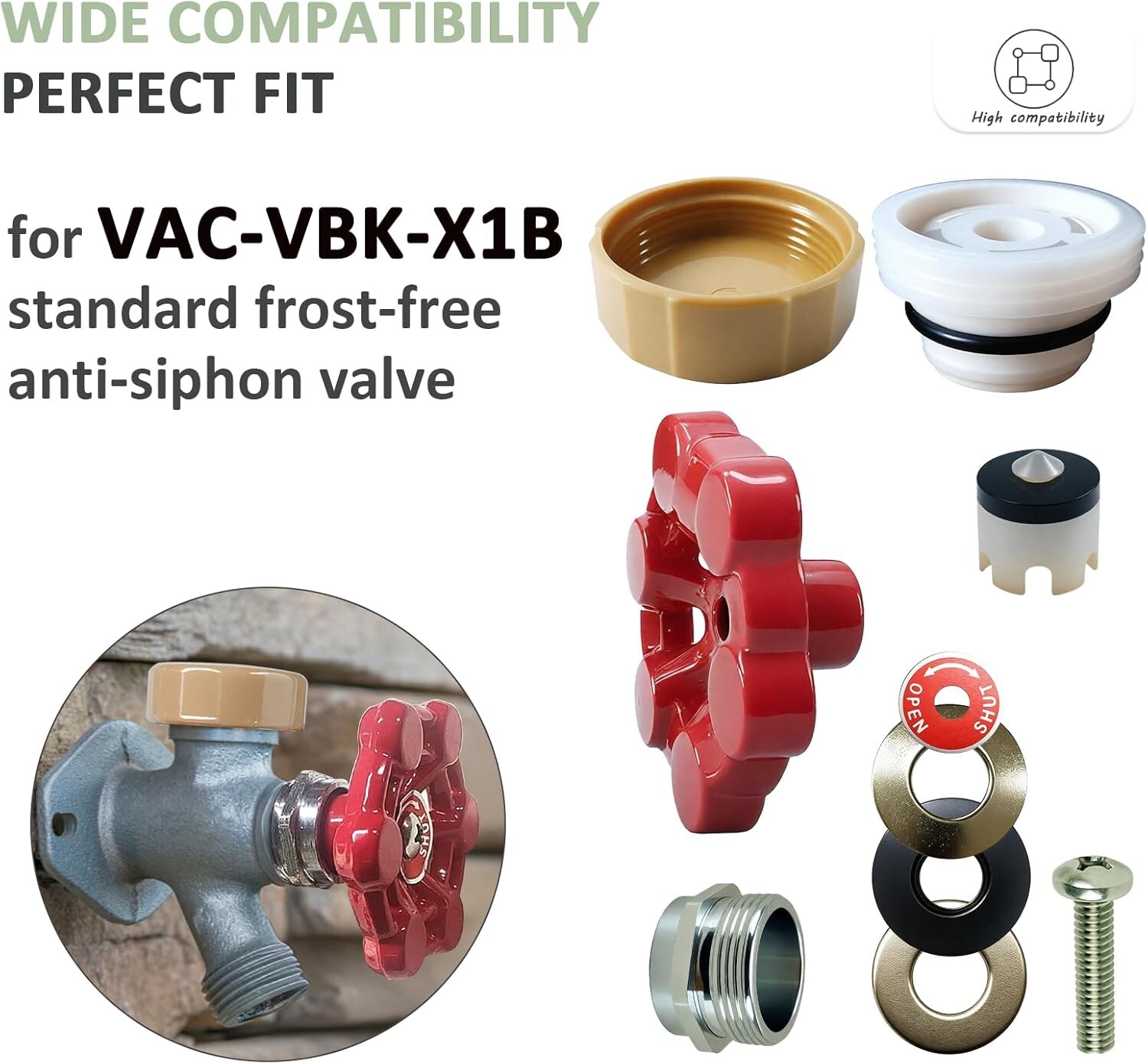 Universal Outdoor Faucet Repair Kit Anti-Siphon Frostproof Valve & Handle