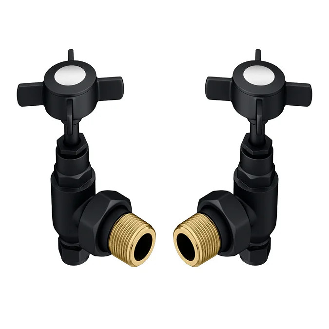NWT victorianplumbing Chatsworth Matt Black Angled Traditional Radiator Valves