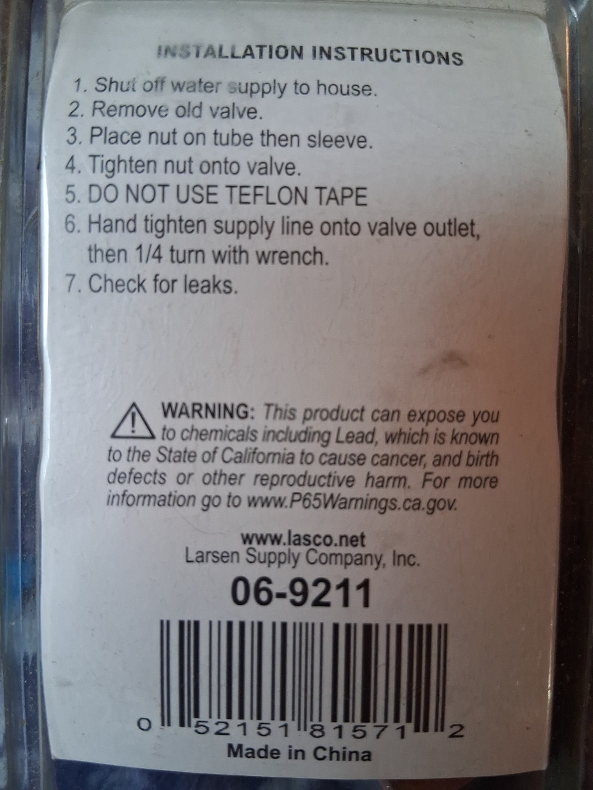 LASCO 06-9321 1/4 Turn Water Supply Valve 5/8 “OD-1/2” Copper Pipe to 1/2 Water
