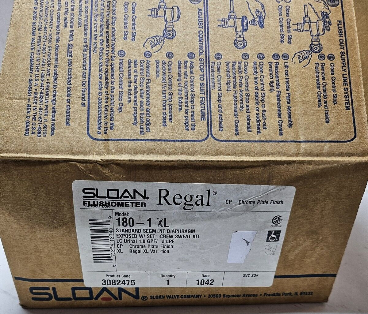 Sloan Regal 180-1 XL Exposed Low Consumption 1.0 Gpf/3.8 Lpf Urinal Flush
