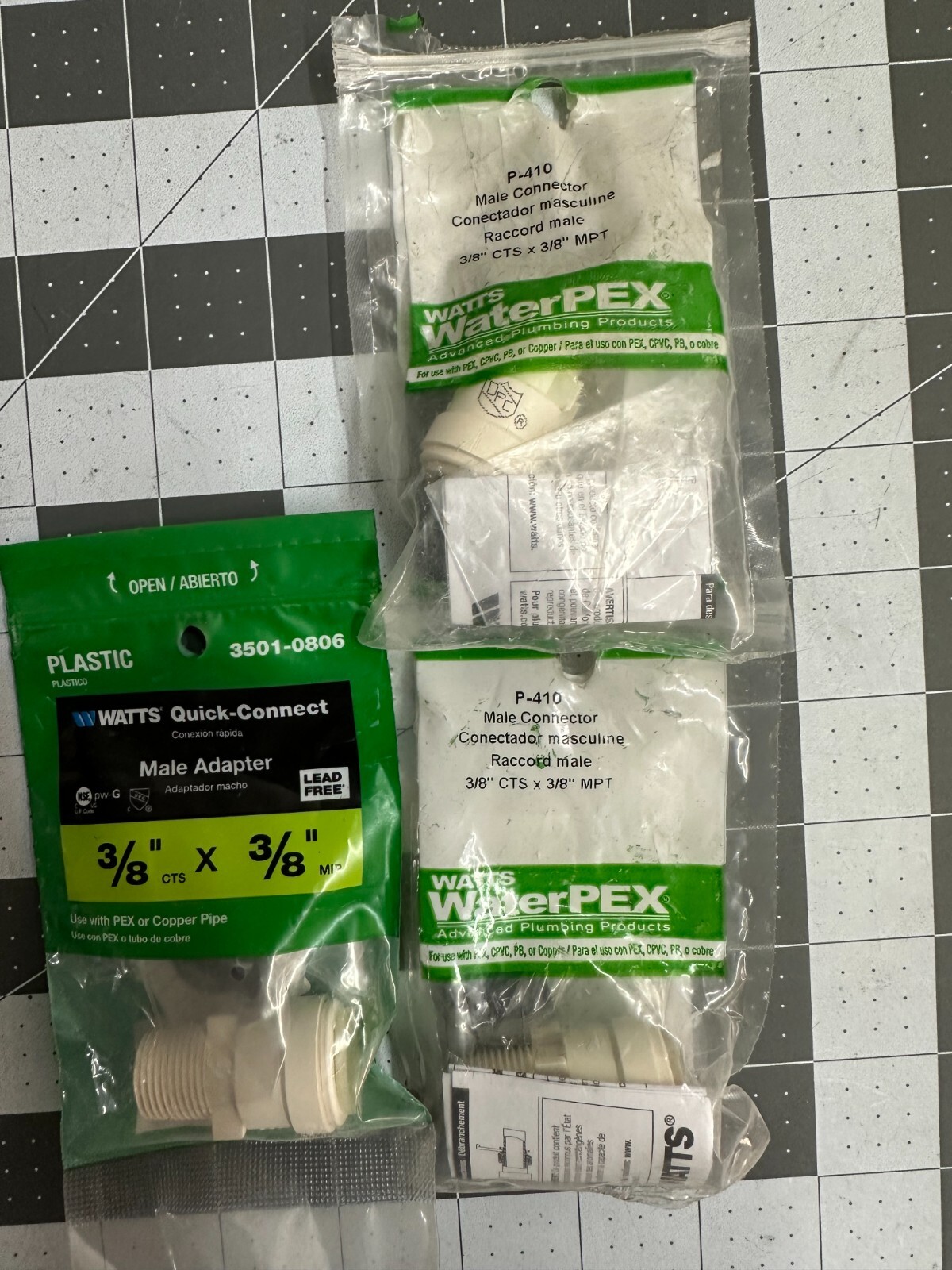 3-pack lot Watts 3501-0806 Quick Connect 3/8″ CTS x 3/8″ MIP Pex Male Adapter