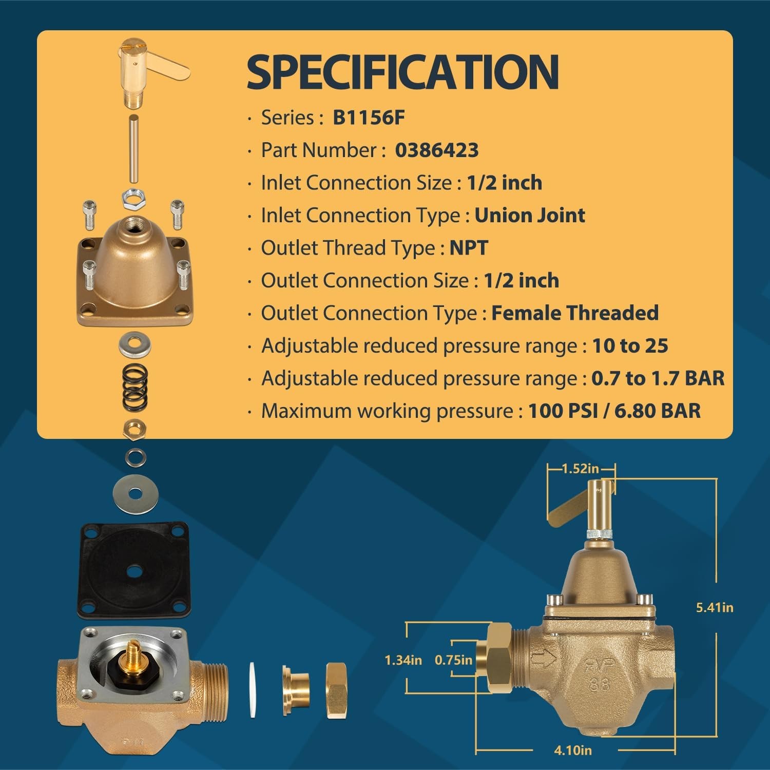 for Watts B1156F S1156F 1/2″ Bronze High Capacity Feed Water Pressure Regulator
